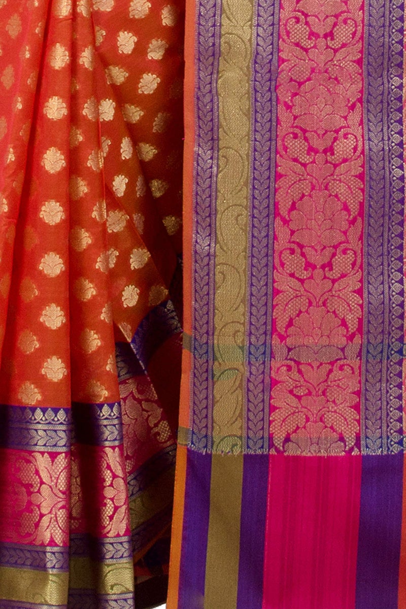 Chandrakala Women's Orange Cotton Silk Blend Banarasi Saree,Free Size(1080ORA) - Image 4